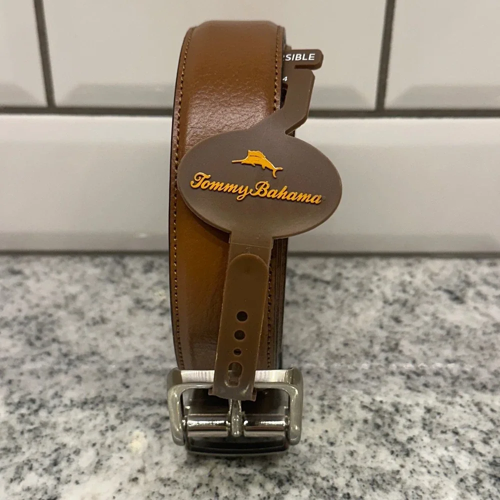 New Tommy Bahama Men XL 42-44 Belt Cognac Black Brown Reversible Leather Coastal